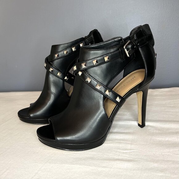 Marc Fisher Shoes Black Mahiya2 Studded Peep Toe Heels Booties - Picture 13 of 16